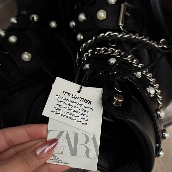 Zara Black Leather Combat Boots - Picture 8 of 8